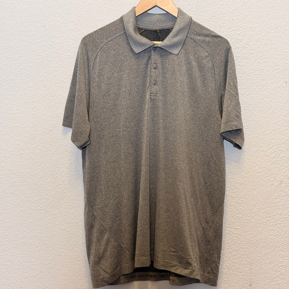 Lululemon Metal Vent Tech Polo Shirt Mens Gray L Mesh Ventilation Short Sleeve
